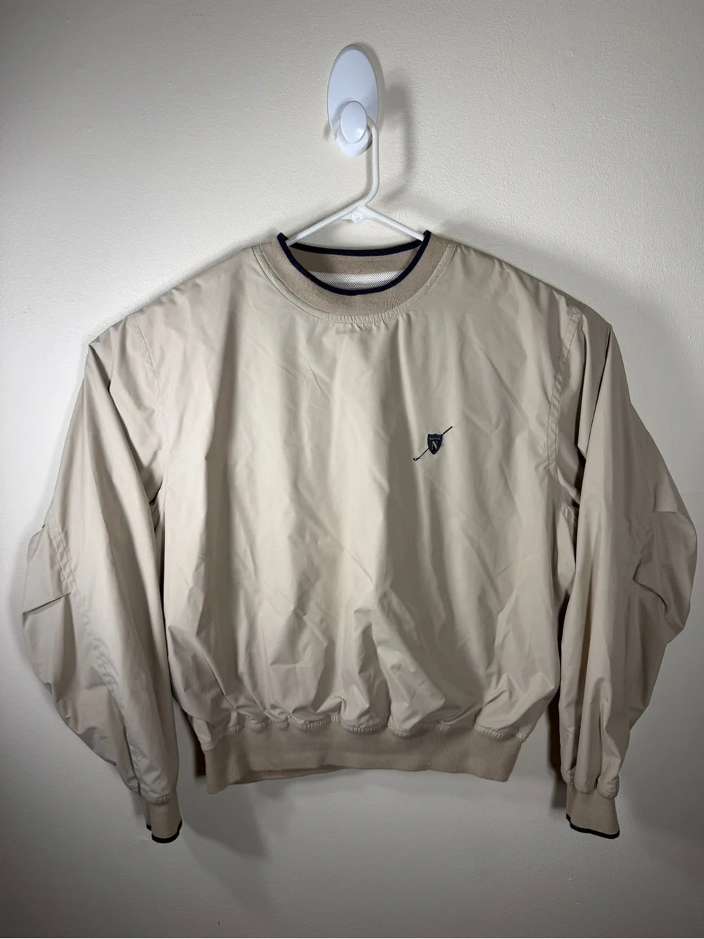 Nautica Men’s 2XL Beige Crew Neck Pullover Windbreaker Jacket Fitted Waist